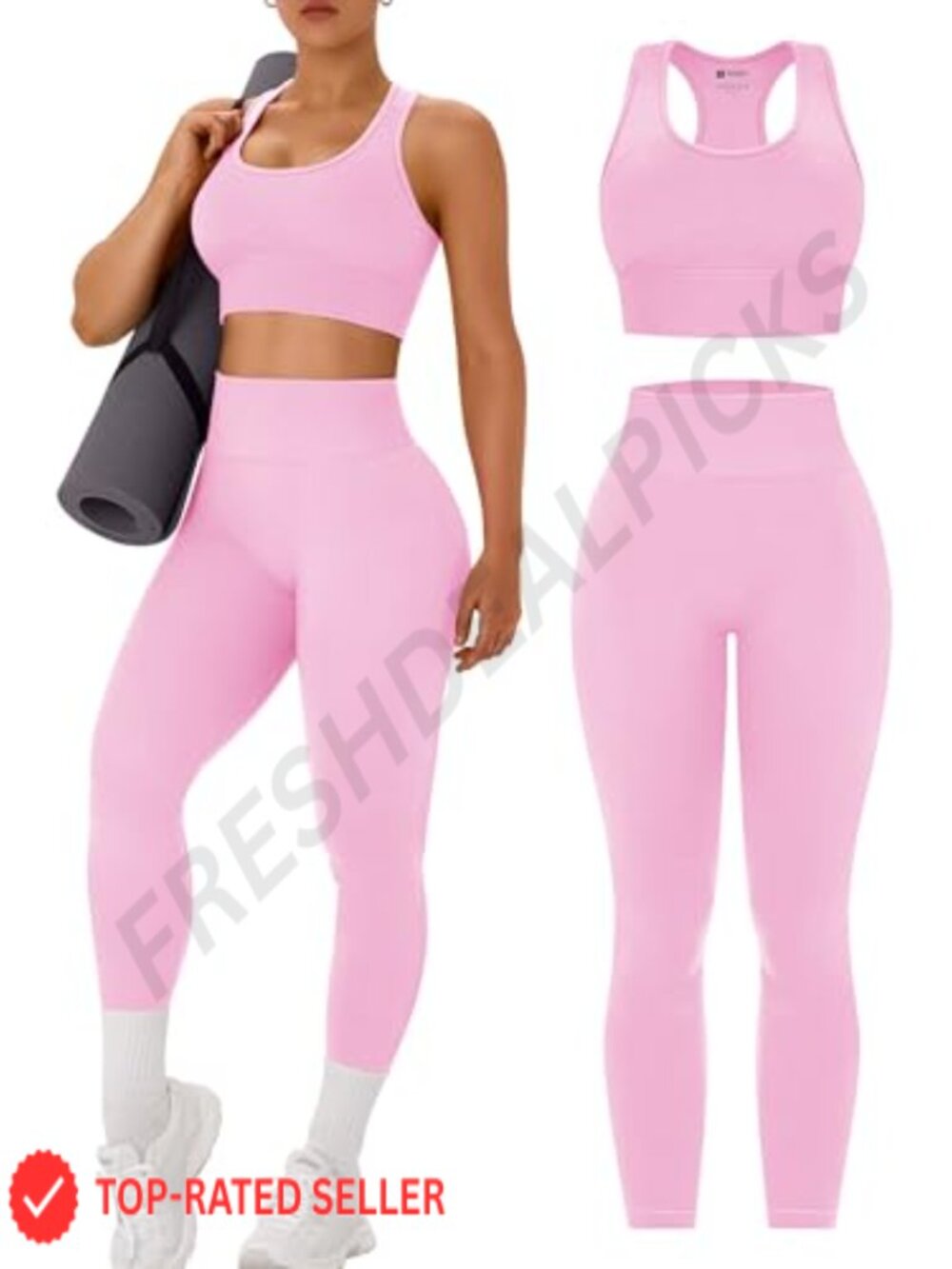 Racerback Sports Bra High Waist Leggings Seamless Workout Set